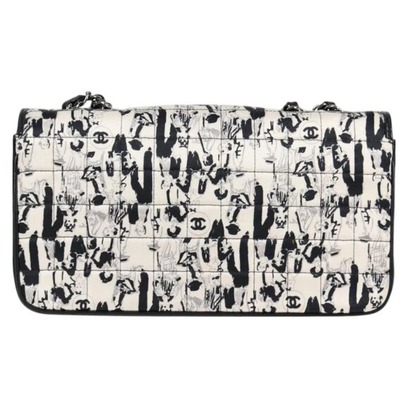 CHANEL Chain COCO Mark Choco Bar Shoulder Bag Satin Black White CC Auth 128055V - Picture 3 of 14